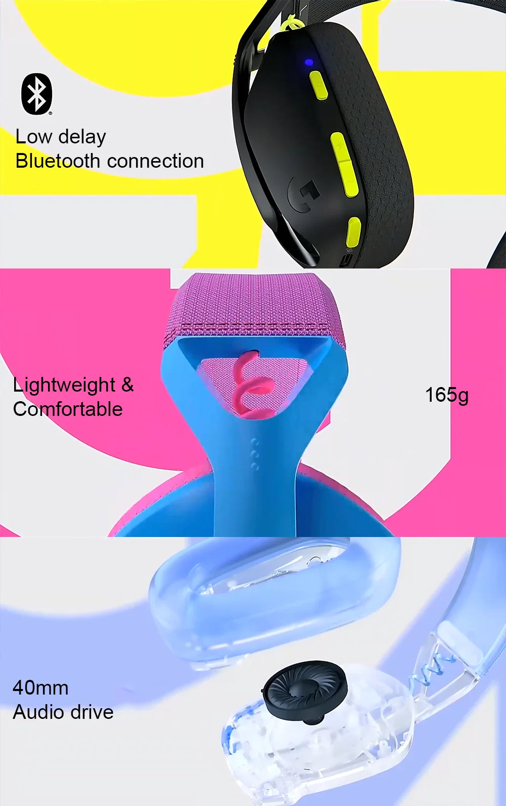 Casque gaming sans fil , Bluetooh + 2.4Ghz avec micro intégré